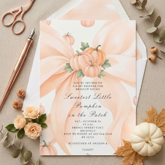 Pink Coquette Bow Pumpkin Girl Baby Shower Invitat Invitation