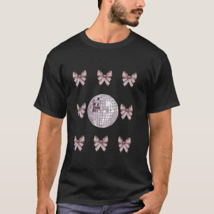Pink Coquette Bow Retro Disco Ball Bachelorette Pa T-Shirt