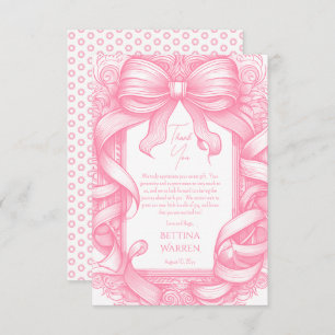 Pink Coquette Bow Ribbon Toile de Jouy Baby Shower Thank You Card
