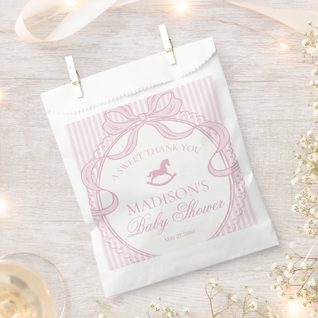Pink Coquette Bow Rocking Hors Baby Shower Dessert Favour Bags (Clipped)