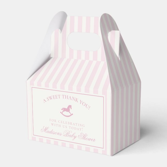 Pink Coquette Bow Rocking Horse Baby Shower Favour Box (Front Side)