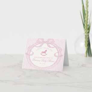 Pink Coquette Bow Rocking Horse Baby Thank You Card