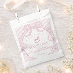 Pink Coquette Bow Rocking Horse Birthday Dessert Favour Bags