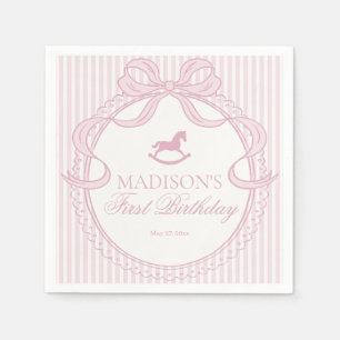 Pink Coquette Bow Rocking Horse Birthday Dessert Napkin