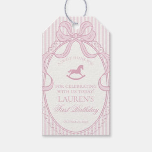 Pink Coquette Bow Rocking Horse Birthday Favors Gift Tags