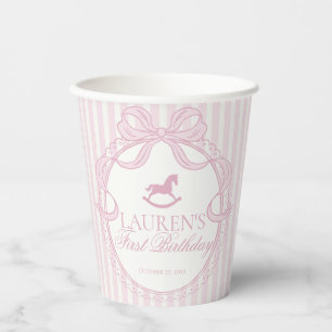 Pink Coquette Bow Rocking Horse Birthday Party Paper Cups