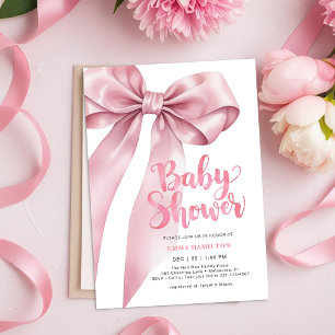 Pink Coquette Bow Script Girl Baby Shower Invitation