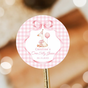 Pink Coquette Bow Silly Goose 1st Birthday Sticker