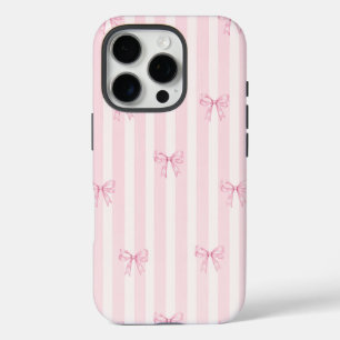 Pink Coquette Bow Stripes iPhone 16 Pro Case. Case