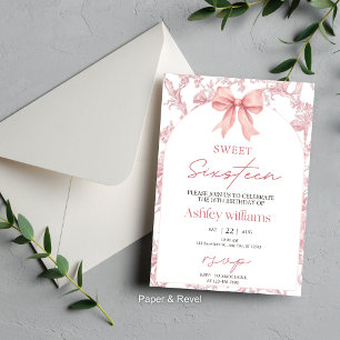 Pink Coquette Bow Sweet 16 Birthday  Invitation