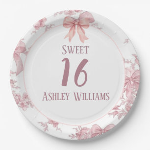Pink Coquette Bow Sweet 16 Birthday  Paper Plate