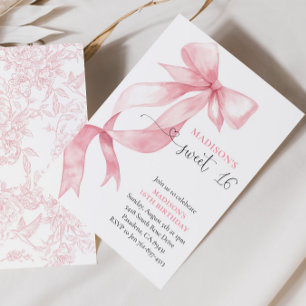 Pink Coquette Bow Sweet 16 Birthday Party Invitation