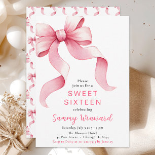 Pink Coquette Bow Sweet Sixteen Invitation