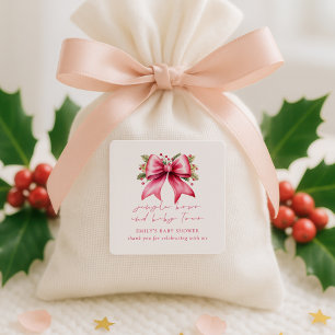Pink Coquette Bow Thank You Christmas Baby Shower Square Sticker