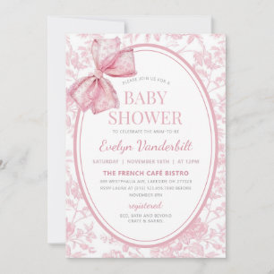 Pink Coquette Bow Toile Chinoiserie Baby Shower Invitation