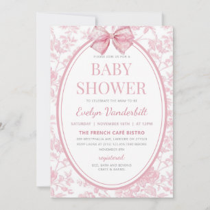 Pink Coquette Bow Toile Chinoiserie Baby Shower Invitation