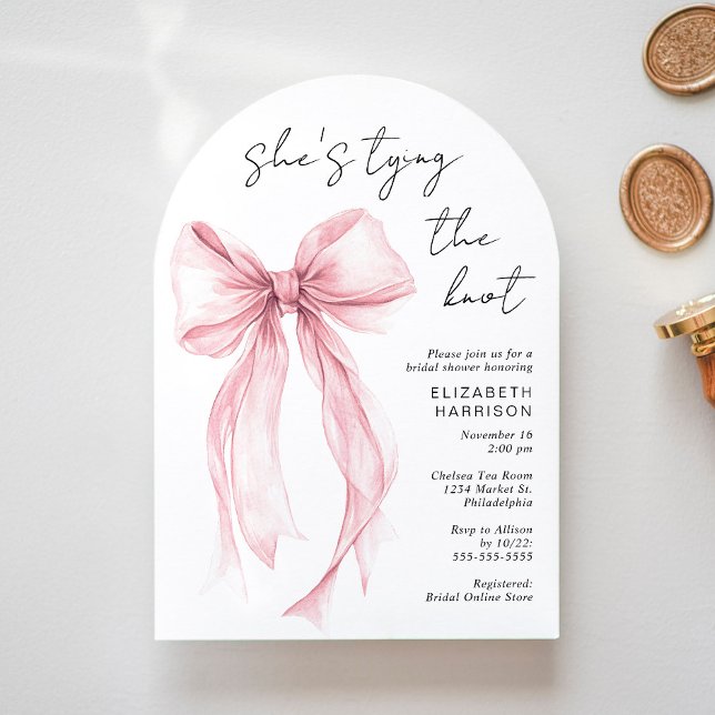 Pink Coquette Bow Watercolor Arch Bridal Shower Invitation (Creator Uploaded)
