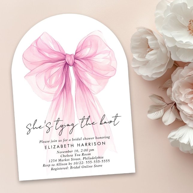 Pink Coquette Bow Watercolor Arch Bridal Shower Invitation (Creator Uploaded)