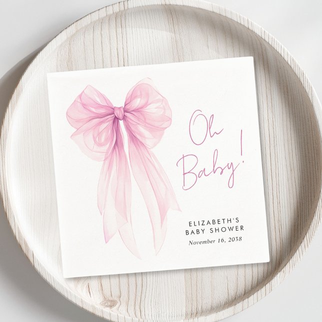 Pink Coquette Bow Watercolor Baby Girl Shower Napkin (Creator Uploaded)