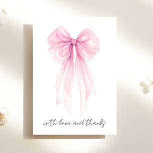 Pink Coquette Bow Watercolor Baby Girl Shower Thank You Card