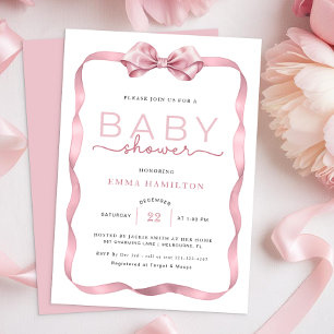 Pink Coquette Bow Watercolor Baby Shower Invitation