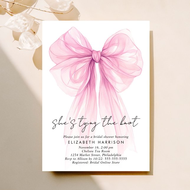 Pink Coquette Bow Watercolor Bridal Shower Invitation (Creator Uploaded)