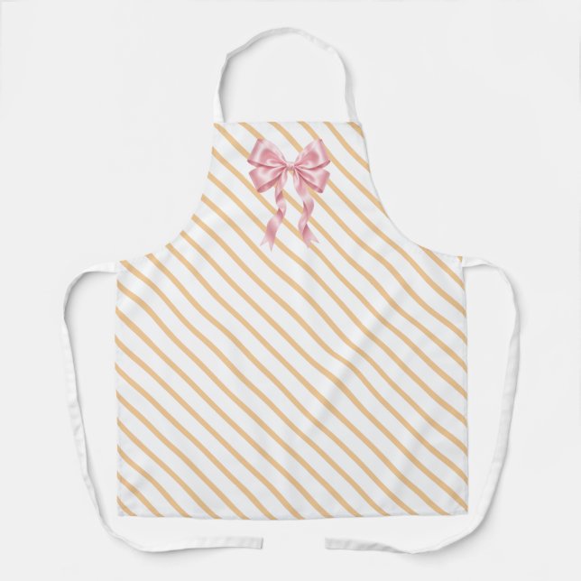 Pink coquette bow with orange stripes apron (Front)