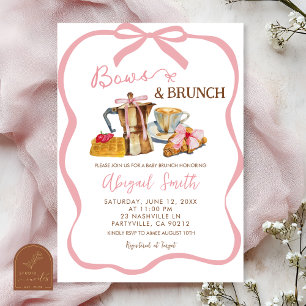 Pink coquette bows and brunch baby shower invitation