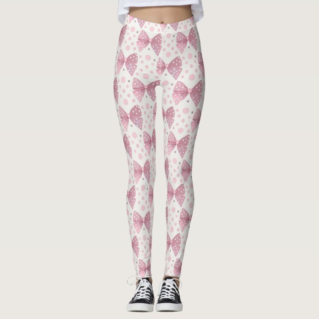 Pink coquette bows and dots leggings (Front)