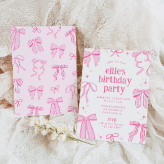 Pink Coquette Bows Birthday Invitation
