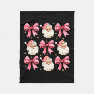 Pink Coquette Bows Cute Santa Claus Christmas Girl Fleece Blanket