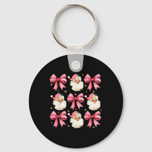 Pink Coquette Bows Cute Santa Claus Christmas Girl Key Ring