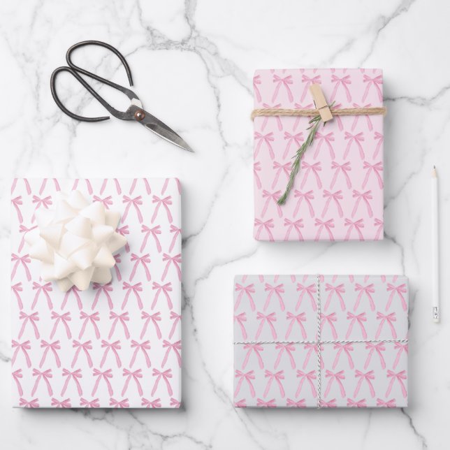 Pink Coquette Bows Galentine Ribbons Wrapping Paper Sheet (Front)