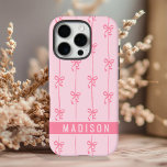 Pink Coquette Bows Modern Personalised Name Girly<br><div class="desc">Pink Coquette Bows Modern Personalised Name Girly iPhone 16 Pro Cases features your personalised name in a simple modern script typography with cute coquette bows. Perfect gift for her for birthday,  mum for Mother's Day,  sister or bestie for Christmas and holidays. Designed by ©2024 Evco Studio www.zazzle.com/store/evcostudio</div>