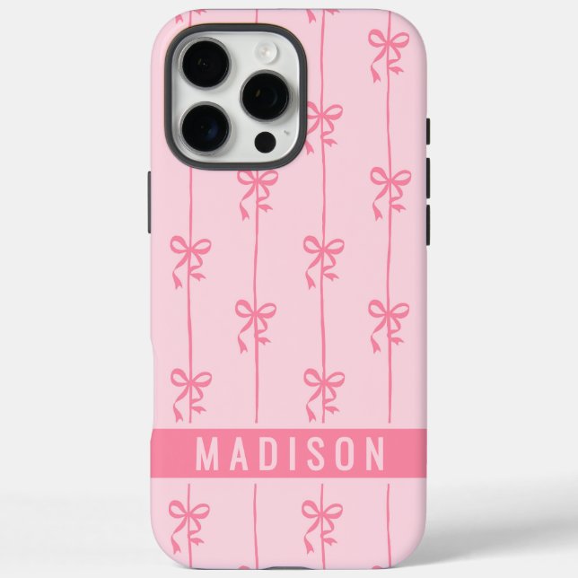 Pink Coquette Bows Modern Personalised Name Girly Case-Mate iPhone Case (Back)