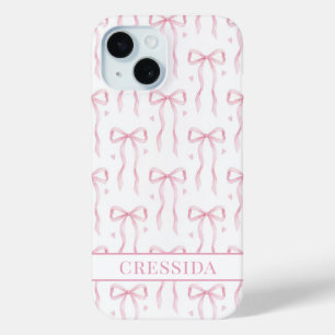 Pink Coquette Bows Monogrammed iPhone 15 Case