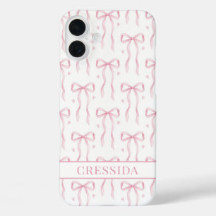Pink Coquette Bows Monogrammed iPhone 16 Plus Case
