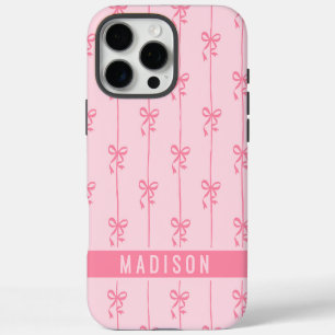 Pink Coquette Bows Name Girly Pattern iPhone 16 Pro Max Case