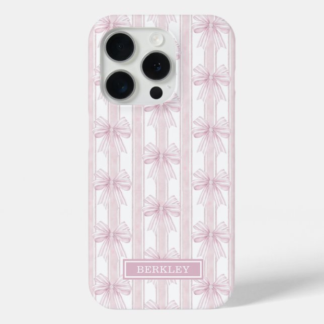 Pink Coquette Bows on Stripes Monogrammed Case-Mate iPhone Case (Back)