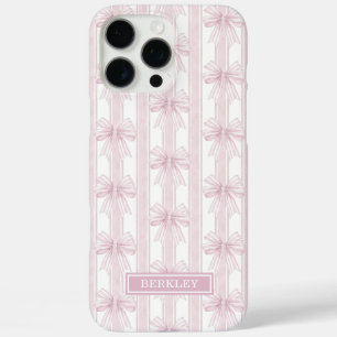 Pink Coquette Bows on Stripes Monogrammed iPhone 16 Pro Max Case
