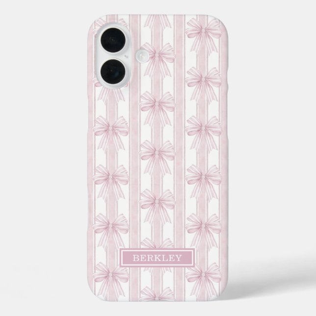 Pink Coquette Bows on Stripes Monogrammed Case-Mate iPhone Case (Back)