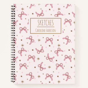 Pink Coquette Bows Personalised Name Sketchbook Notebook