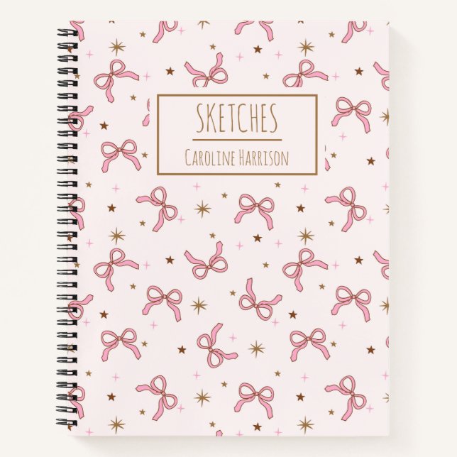 Pink Coquette Bows Personalised Name Sketchbook Notebook (Front)