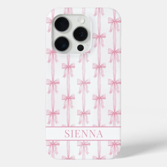Pink Coquette Bows Striped Monogrammed Case-Mate iPhone Case (Back)