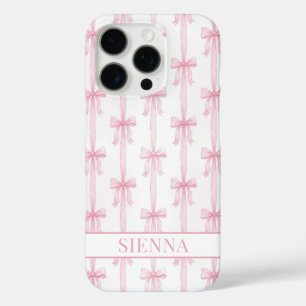 Pink Coquette Bows Striped Monogrammed iPhone 16 Pro Case