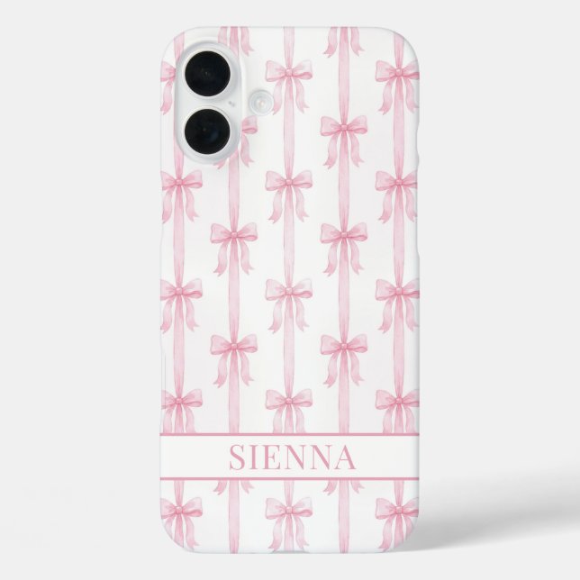 Pink Coquette Bows Striped Monogrammed Case-Mate iPhone Case (Back)