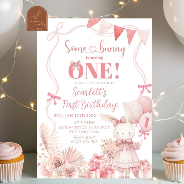 Pink Coquette Bunny Birthday Invitation (Creator Uploaded)