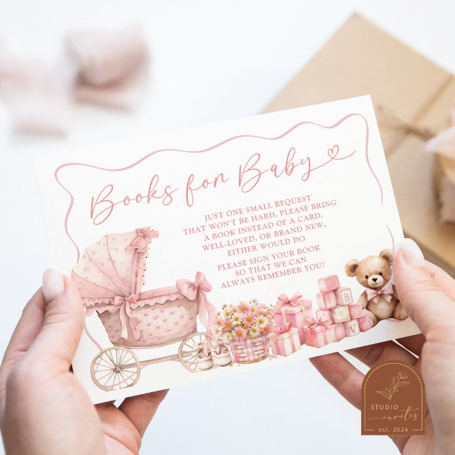 Pink Coquette Carriage Baby Shower Books for Baby Enclosure Card (Creator Uploaded)