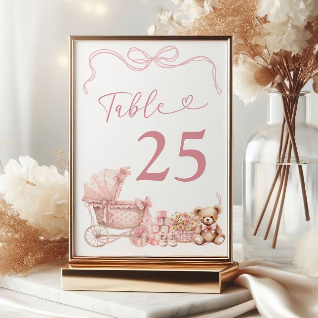 Pink Coquette Carriage Baby Shower Table Number (Creator Uploaded)