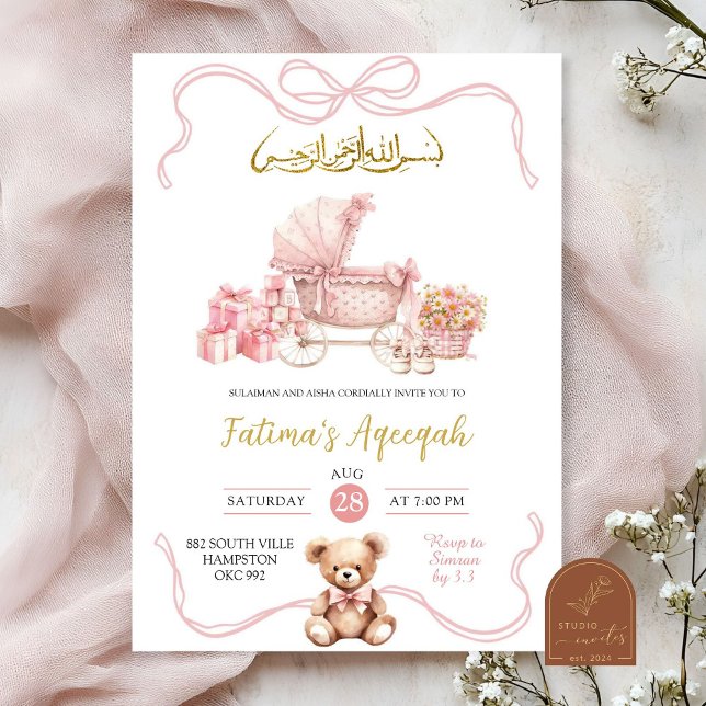 Pink Coquette Carriage Islamic Girl Baby Shower Invitation (Creator Uploaded)